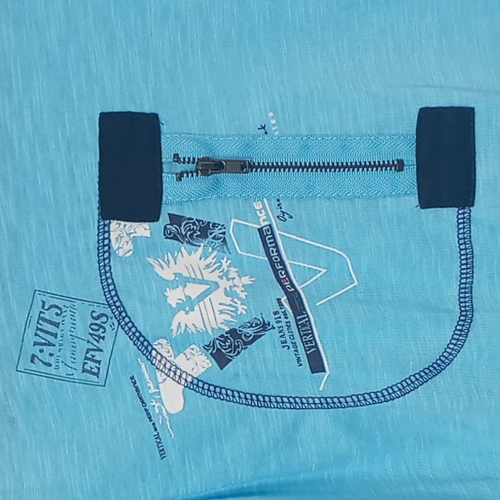 Blue Short Sleeve Tee with Shoulder Accents - Picture 3 of 4